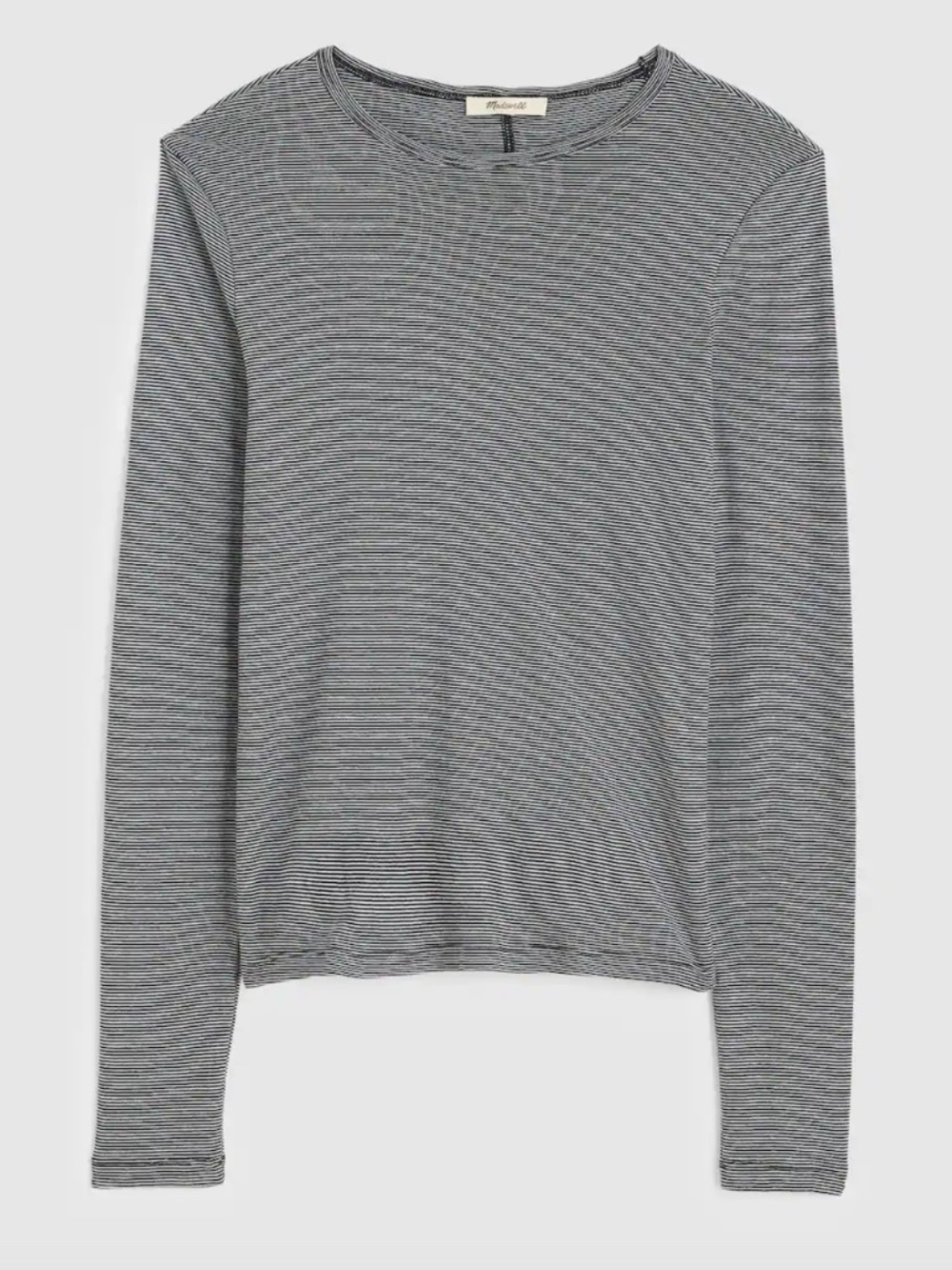 NWT Madewell Crewneck Long-Sleeve Tee in SoSoft Cotton Jet Black Stripe | Size M